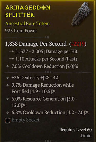 Season 3 - Softcore - Perfect Rare - Totem ARMAGEDDON SPLITTER