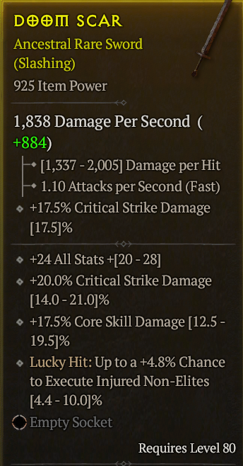 Season 3 - Softcore - Perfect Rare - Sword DOOM SCAR