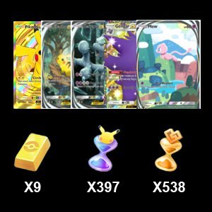 Crown Card Pikachu + Reality Card Pikachu + Reality Card Mewtwo + Mew + Gengar ex