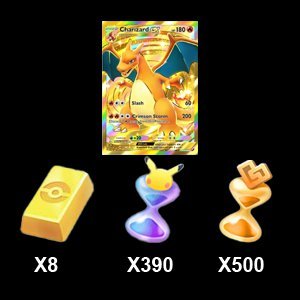 8 Poké Gold, 390 Pack Hourglass, 500 Wonder Hourglass, Must have Crown Card Charizard, Global Account