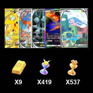 Crown Card Pikachu + Reality Card Mewtwo + Reality Card Mewtwo + Moltres + Mew