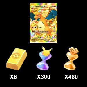 6 Poké Gold, 300 Pack Hourglass, 480 Wonder Hourglass, Must have Crown Card Charizard, Global Account