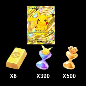 8 Poké Gold, 390 Pack Hourglass, 500 Wonder Hourglass, Must have Crown Card Pikachu, Global Account